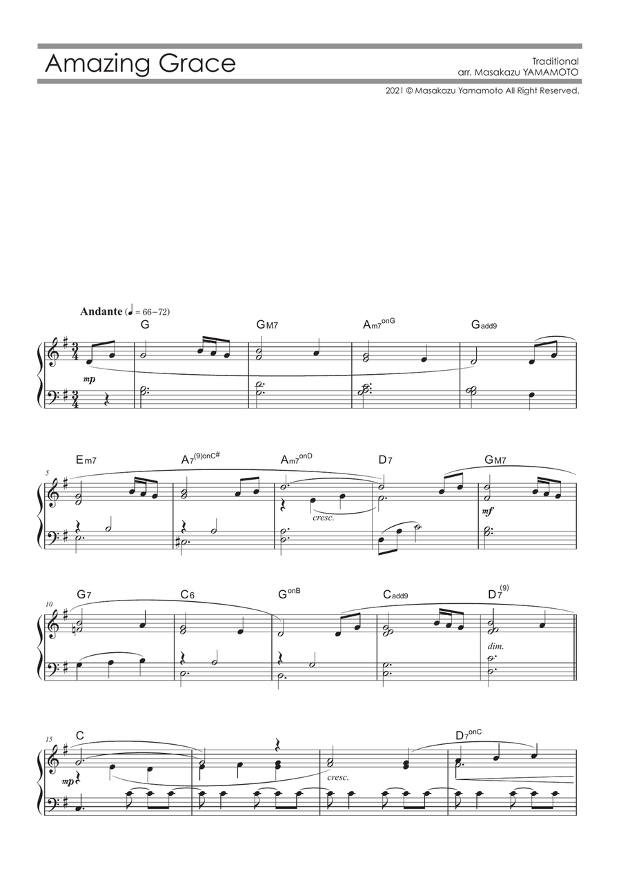 Amazing Grace [Piano solo / beginner level] Piano Solo scores gallery preview page 1