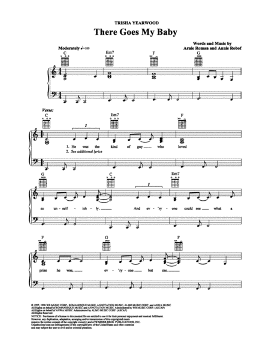 There Goes My Baby Piano, Vocal, Guitar scores gallery preview page 1