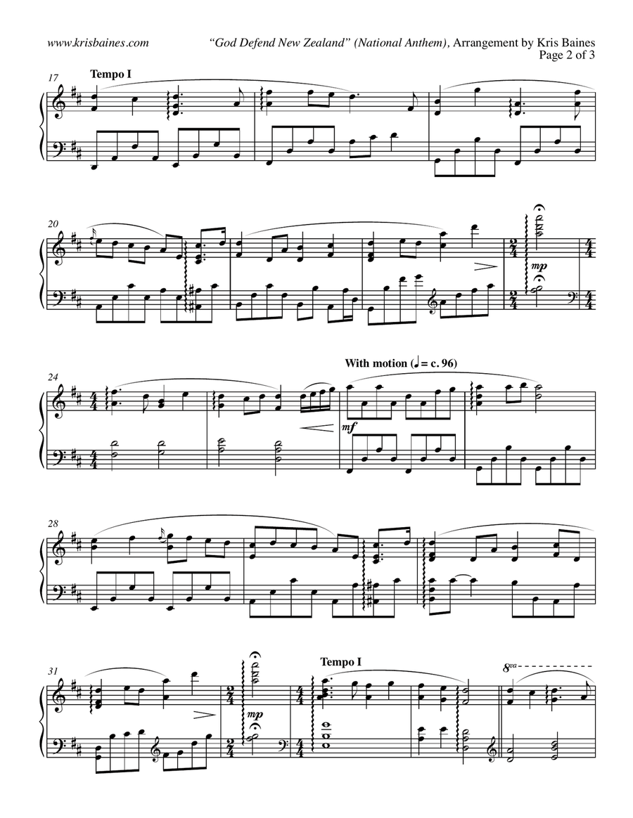 God Defend New Zealand (Reflective Solo Piano Arrangement) Piano Solo scores gallery preview page 2