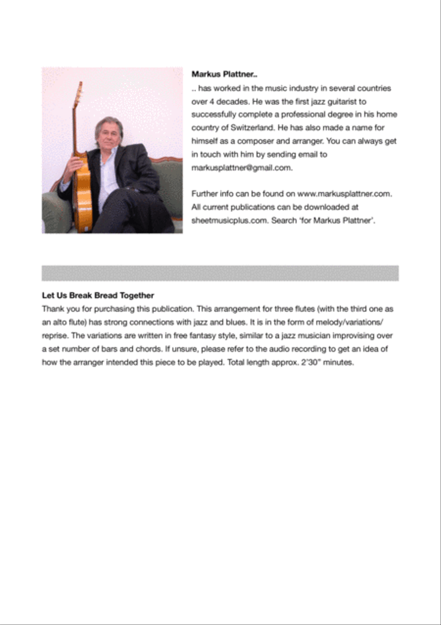 ‘Let Us Break Bread Together’ for Flute Trio (2 flutes and alto flute) Flute Trio scores gallery preview page 2