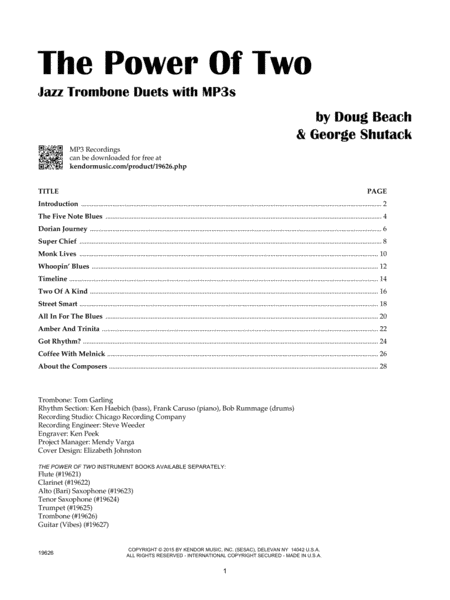 Power Of Two, The - Jazz Trombone Duets With MP3s