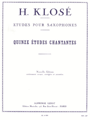 Book cover for Hyacinthe Klose - Quinze Etudes Chantantes Pour Saxophones