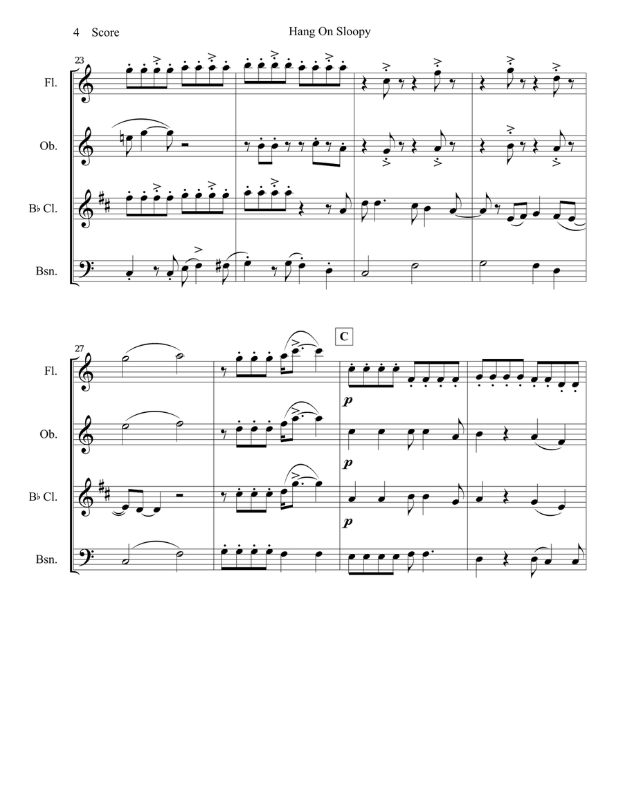 Hang On Sloopy Woodwind Quartet scores gallery preview page 5