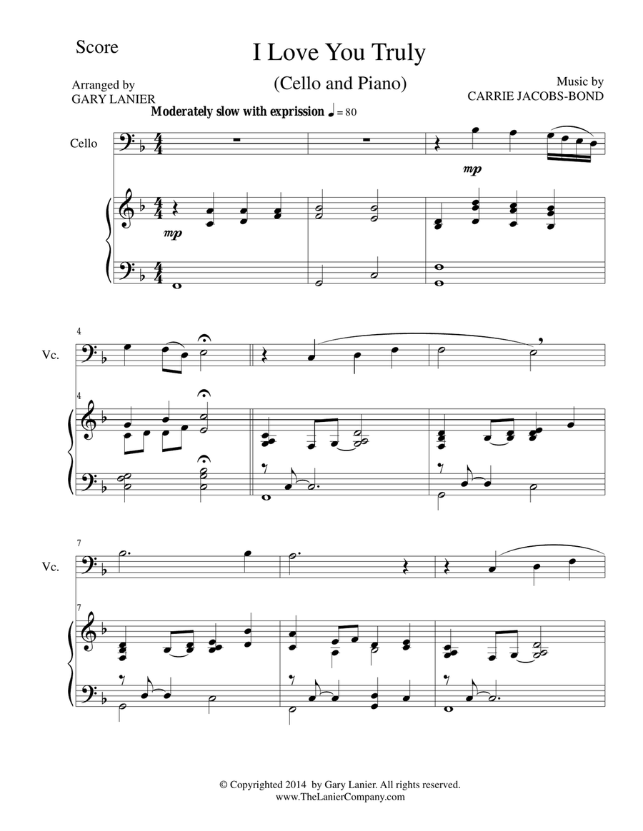 I LOVE YOU TRULY (Duet for Cello/Piano with Score and Cello Part) String Duet scores gallery preview page 1