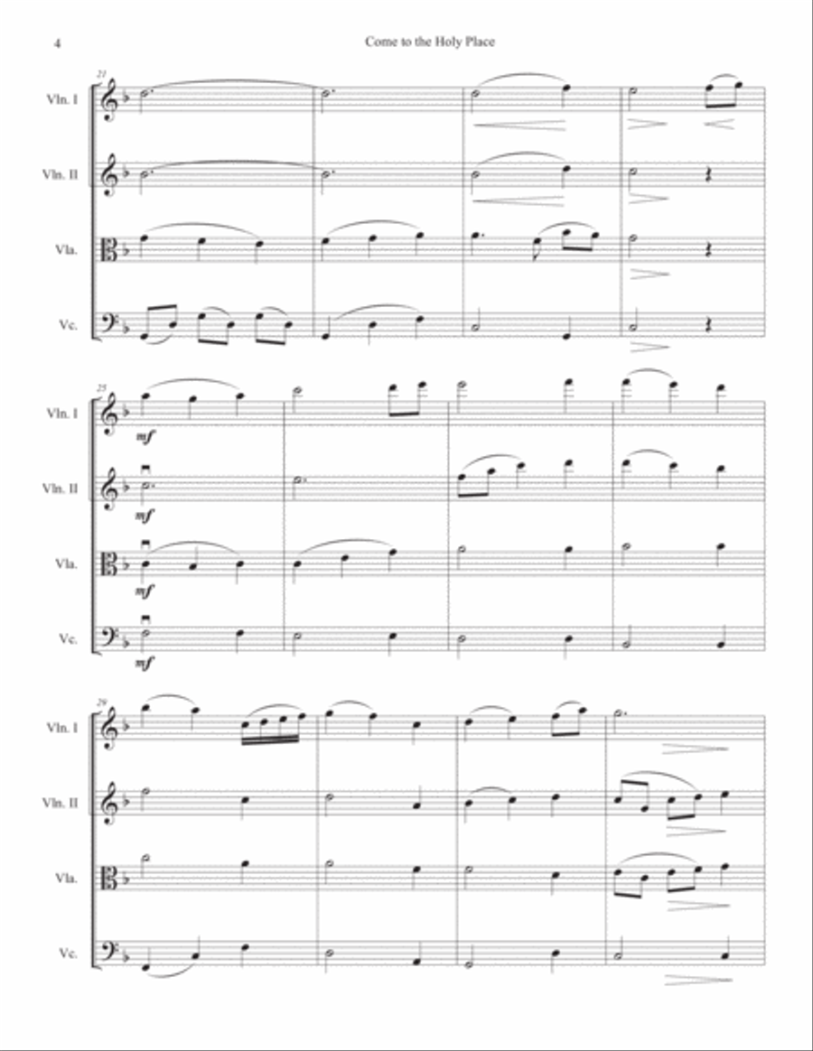Come to the Holy Place - String Quartet (score & parts) String Quartet scores gallery preview page 4