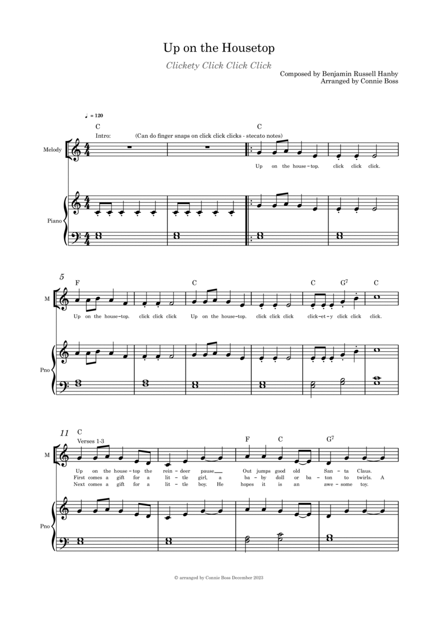 Up on the Housetop Click Click Click solo and piano Piano, Vocal, Guitar scores gallery preview page 1