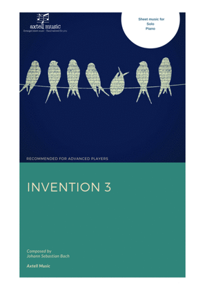 Book cover for Invention 3 - for Piano By Johann Sebastian Bach
