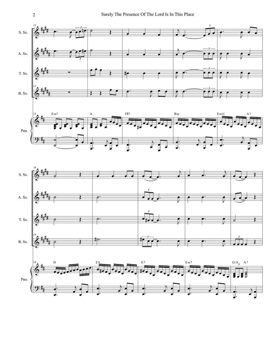 Surely The Presence Of The Lord Is In This Place Saxophone Quartet scores gallery preview page 2