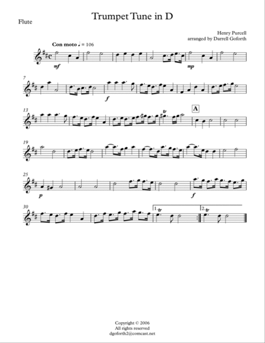 Purcell: Trumpet Tune in D for Woodwind Quintet Woodwind Quintet scores gallery preview page 5