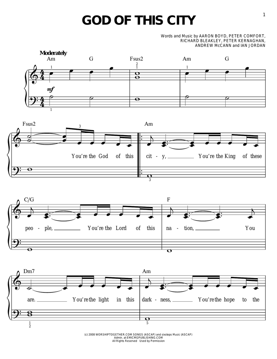 God Of This City God Of This City Easy Piano scores gallery preview page 1