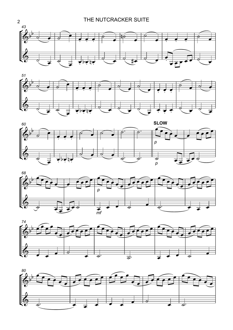 THE NUTCRACKER SUITE - FLUTE & CLARINET DUET - (Waltz of the Flowers, The Magic Castle on the Mounta Woodwind Duet scores gallery preview page 2