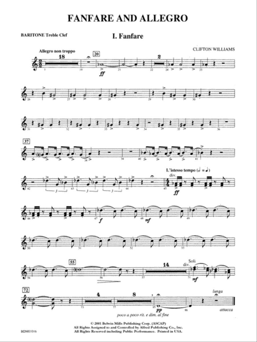 Fanfare and Allegro: Baritone T.C. Concert Band scores gallery preview page 1