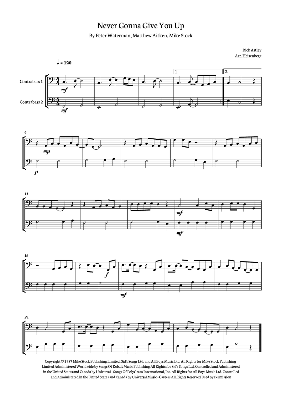 Never Gonna Give You Up String Duet scores gallery preview page 1