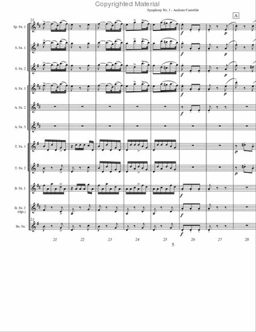 Sym. No. 1, Andante Cantabile Saxophone Ensemble scores gallery preview page 4
