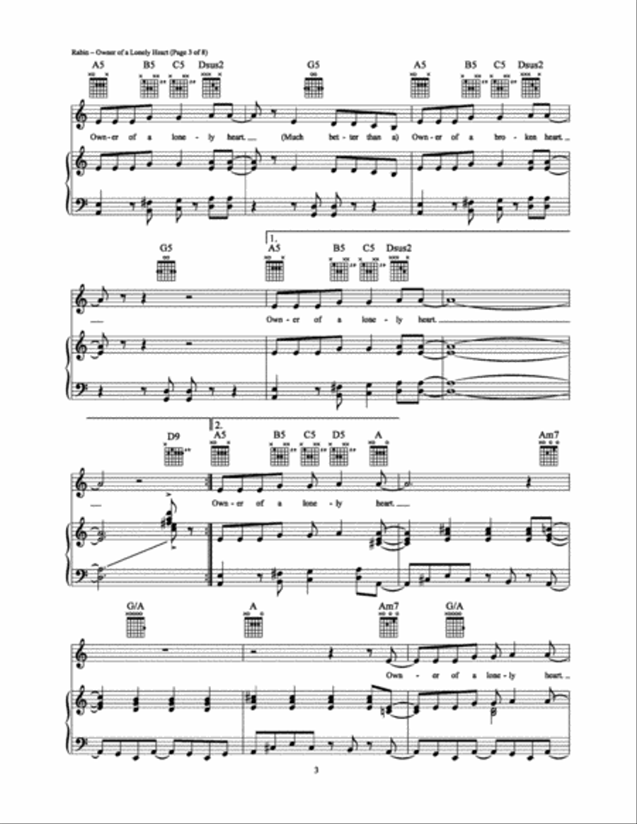 Owner of a Lonely Heart Piano, Vocal, Guitar scores gallery preview page 3