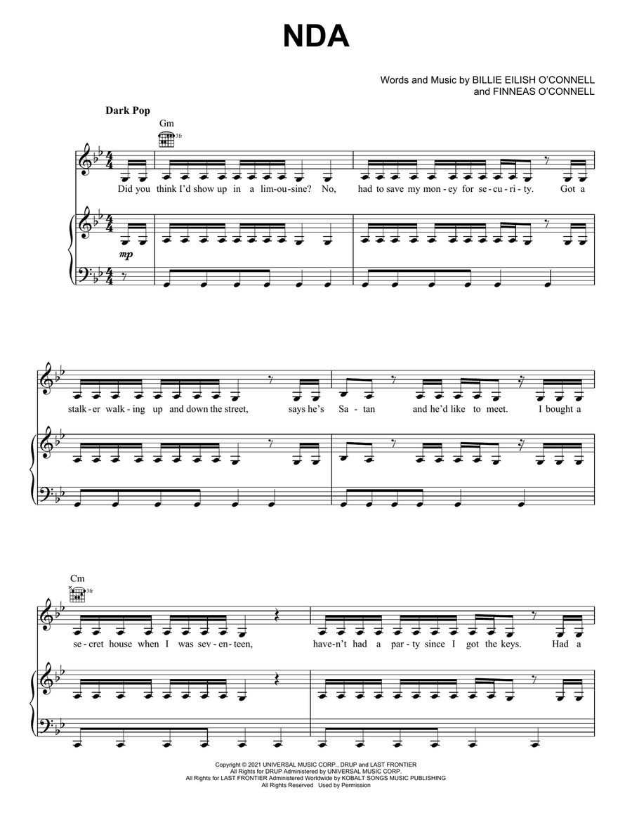 NDA Piano, Vocal, Guitar scores gallery preview page 1