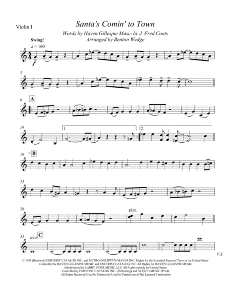 Santa Claus Is Comin' To Town String Quartet scores gallery preview page 1