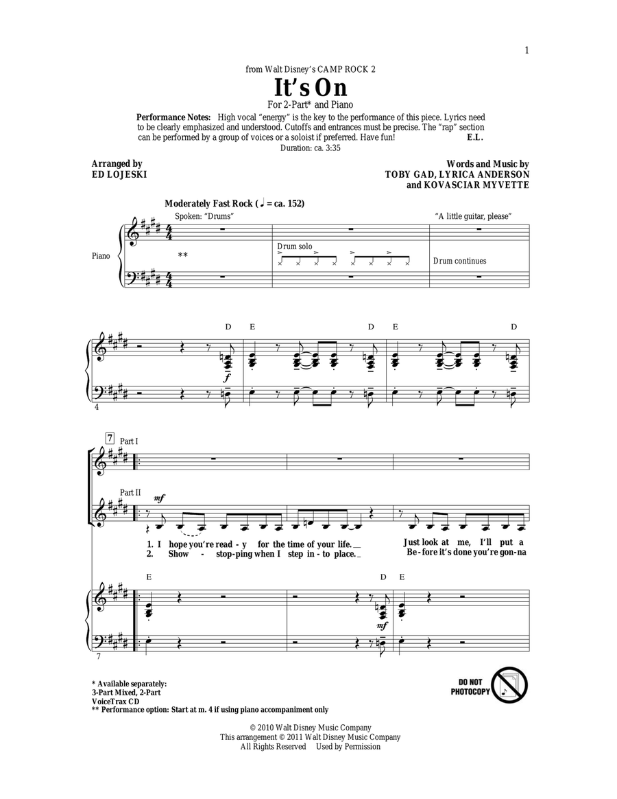 It's On (from Camp Rock 2) (arr. Ed Lojeski)