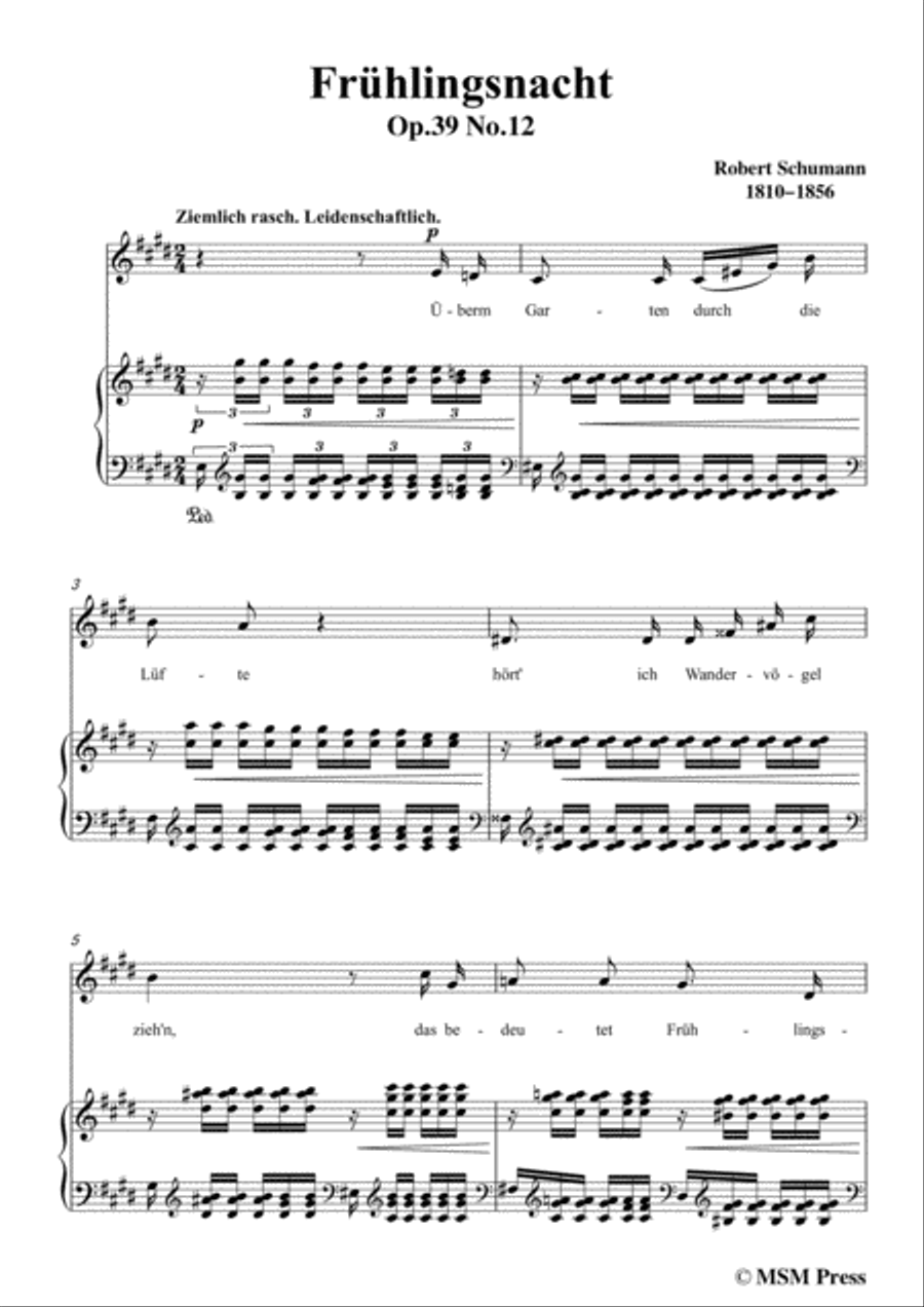 Schumann-Frühlingsnacht,in E Major,for Voice and Piano Voice Solo scores gallery preview page 3