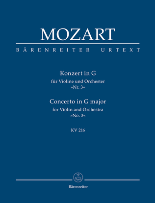 Book cover for Concerto for Violin and Orchestra, No. 3 G major, KV 216