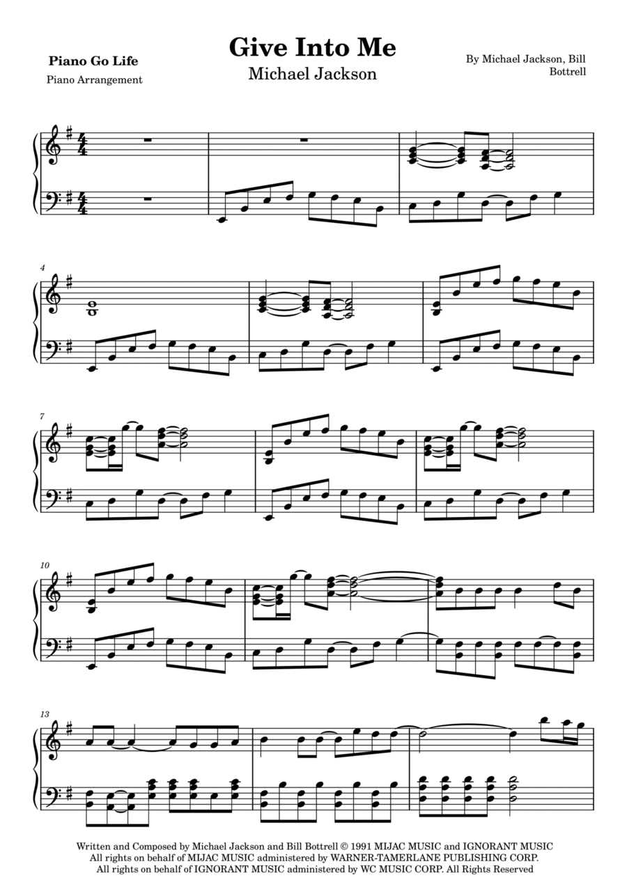 Give In To Me Piano Solo scores gallery preview page 1