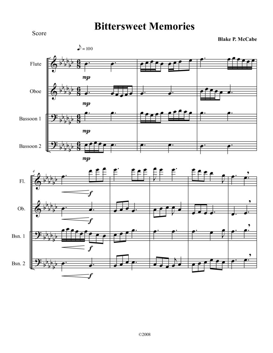Bittersweet Memories Bittersweet Memories Woodwind Quartet scores gallery preview page 1