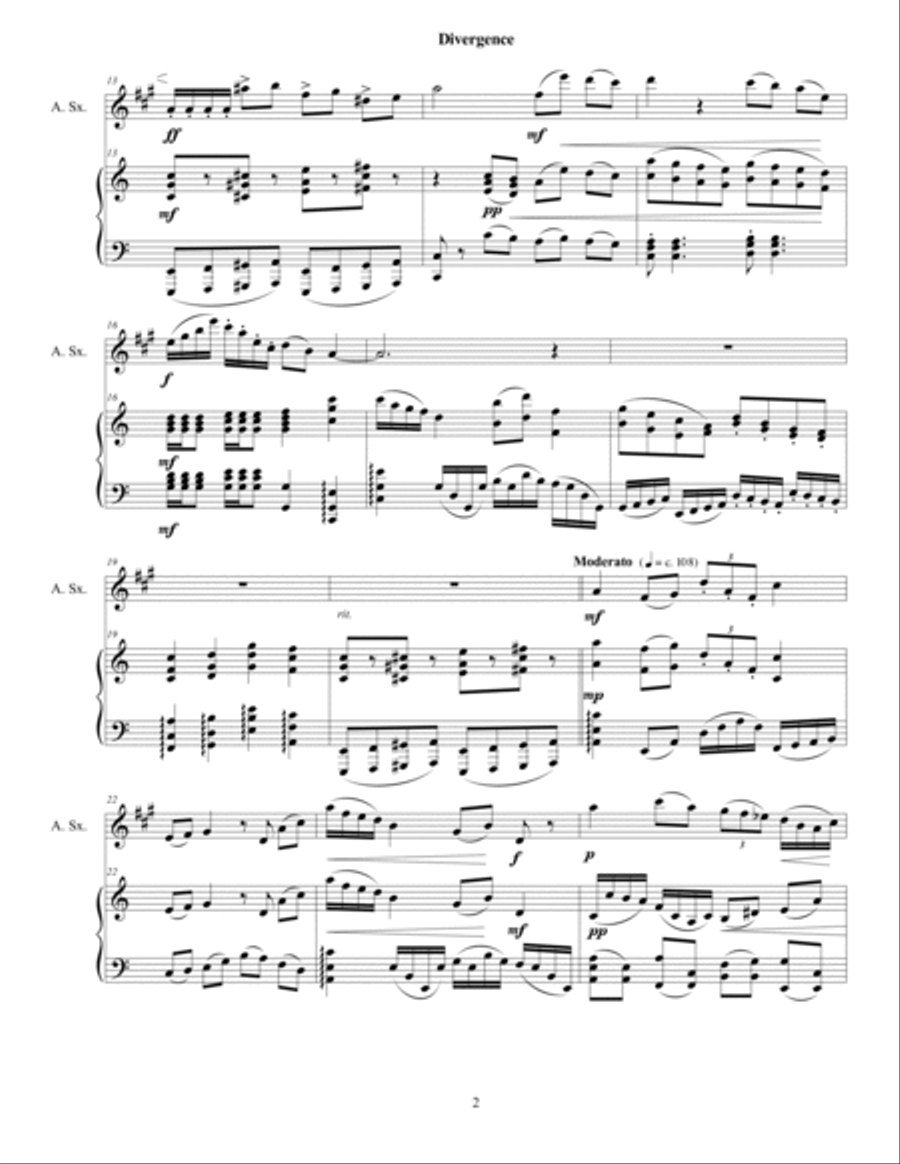 Divergence for Alto Sax and Piano Alto Saxophone scores gallery preview page 3