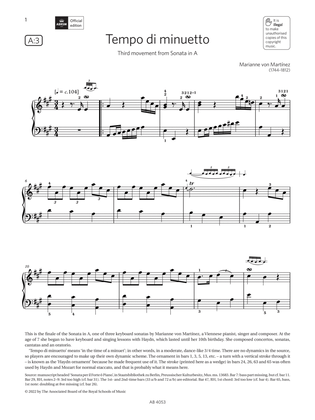 Book cover for Tempo di minuetto (Grade 7, list A3, from the ABRSM Piano Syllabus 2023 & 2024)