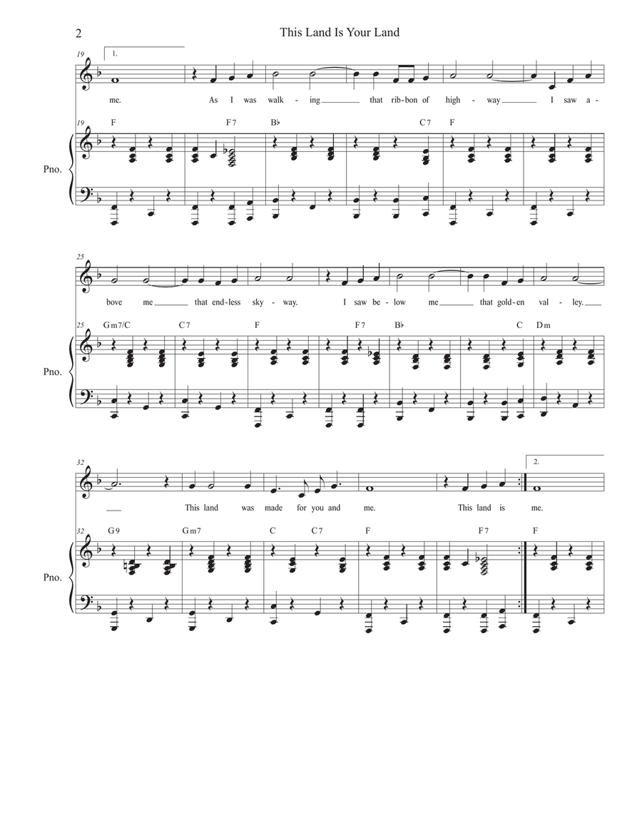 This Land Is Your Land Unison Choir scores gallery preview page 2