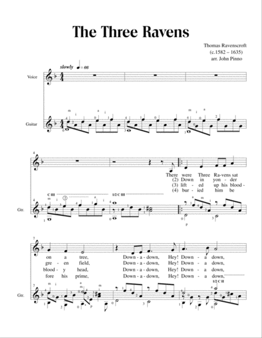 The Three Ravens for voice and classical guitar Acoustic Guitar scores gallery preview page 2