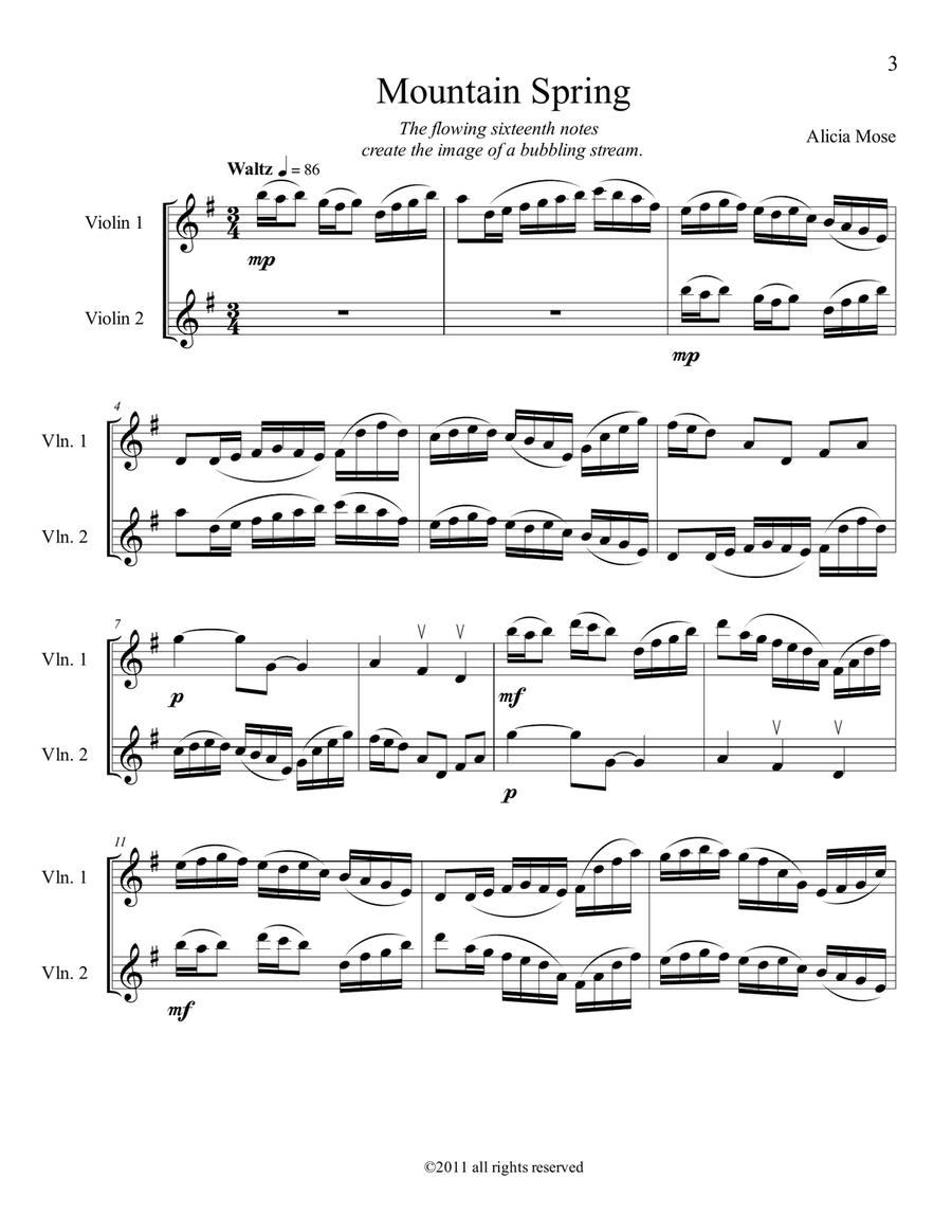 Twelve Canons for Two Violins - Mountain Spring String Duet scores gallery preview page 1