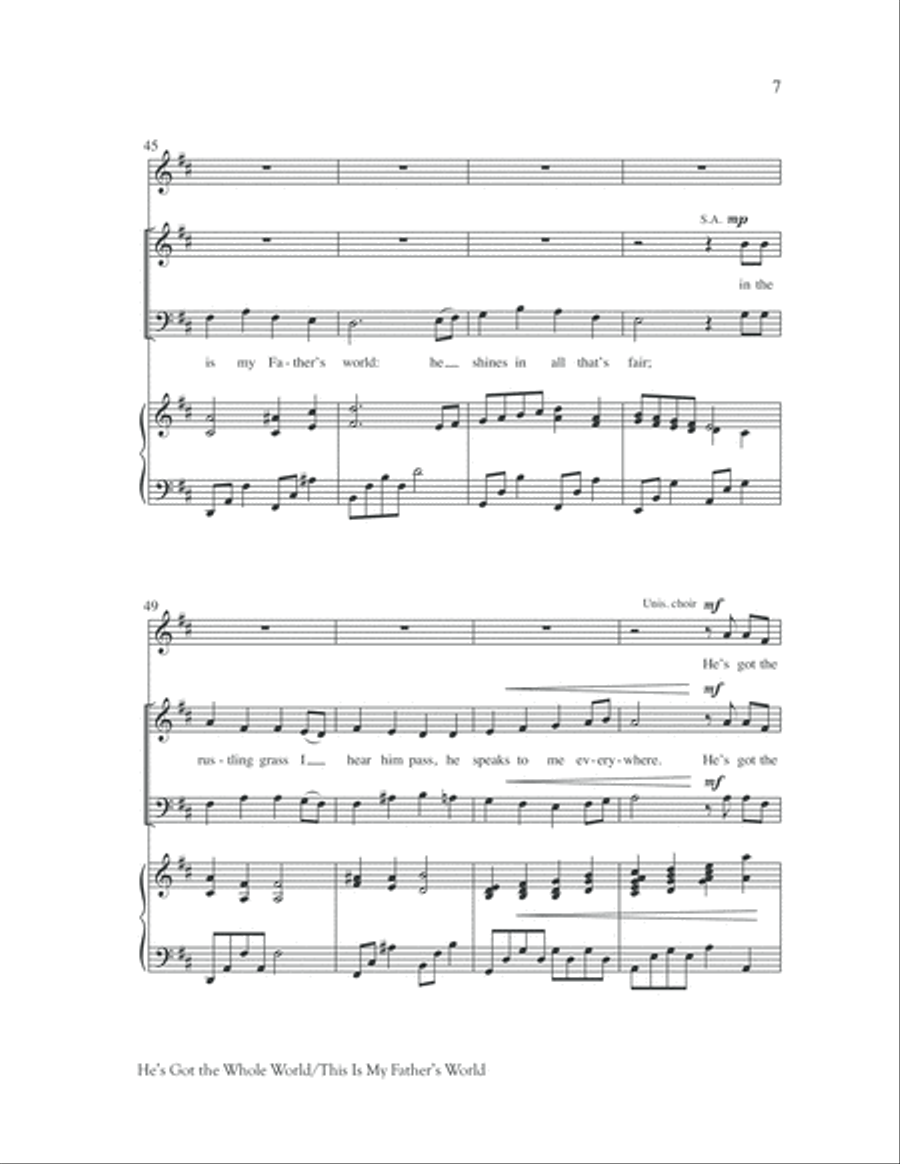 He's Got the Whole World with This Is My Father's World He's Got the Whole World with This Is My Father's World Unison Choir scores gallery preview page 8