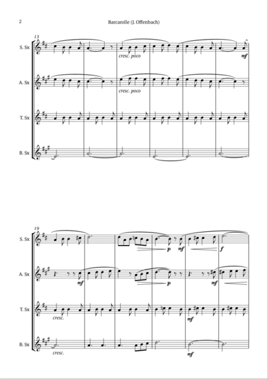 Barcarolle - Belle Nuit, O Nuit D'Amour Saxophone Quartet scores gallery preview page 2