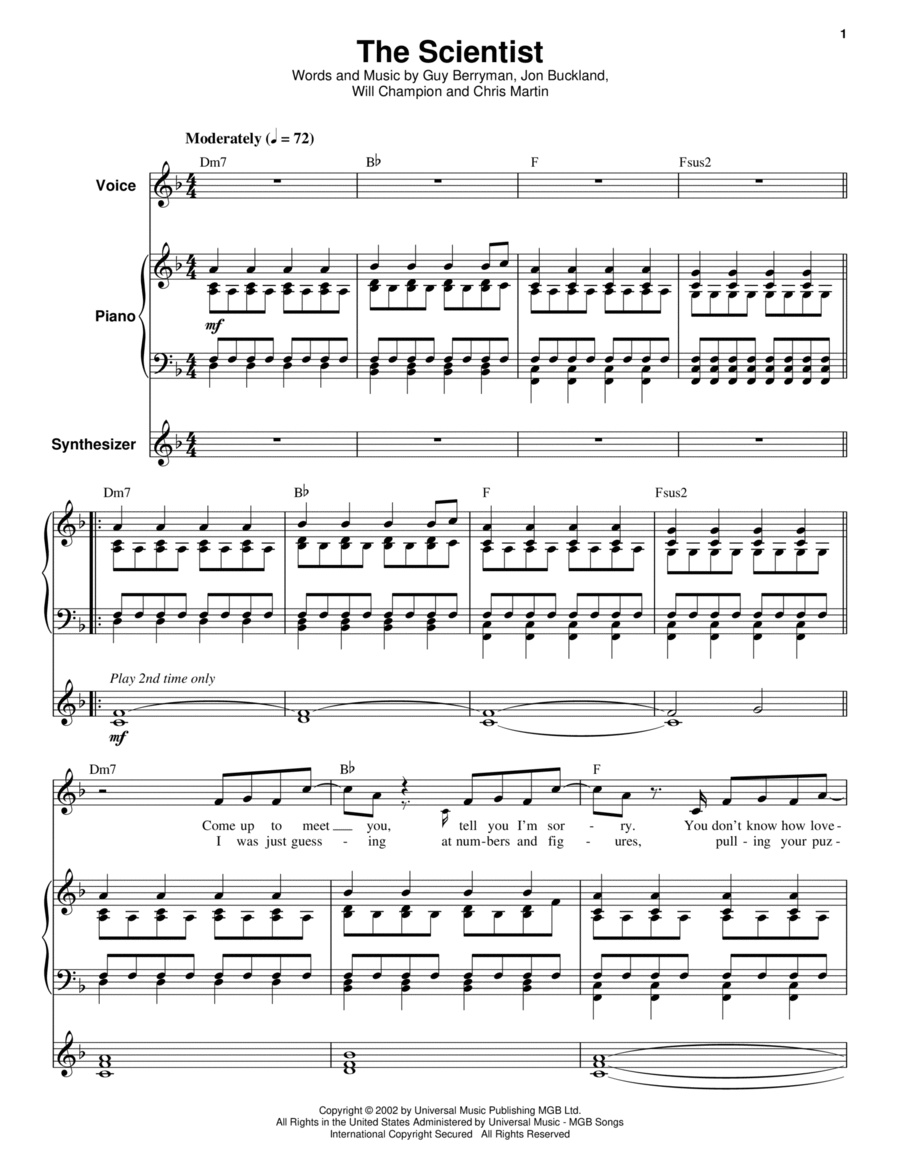 The Scientist Piano scores gallery preview page 1