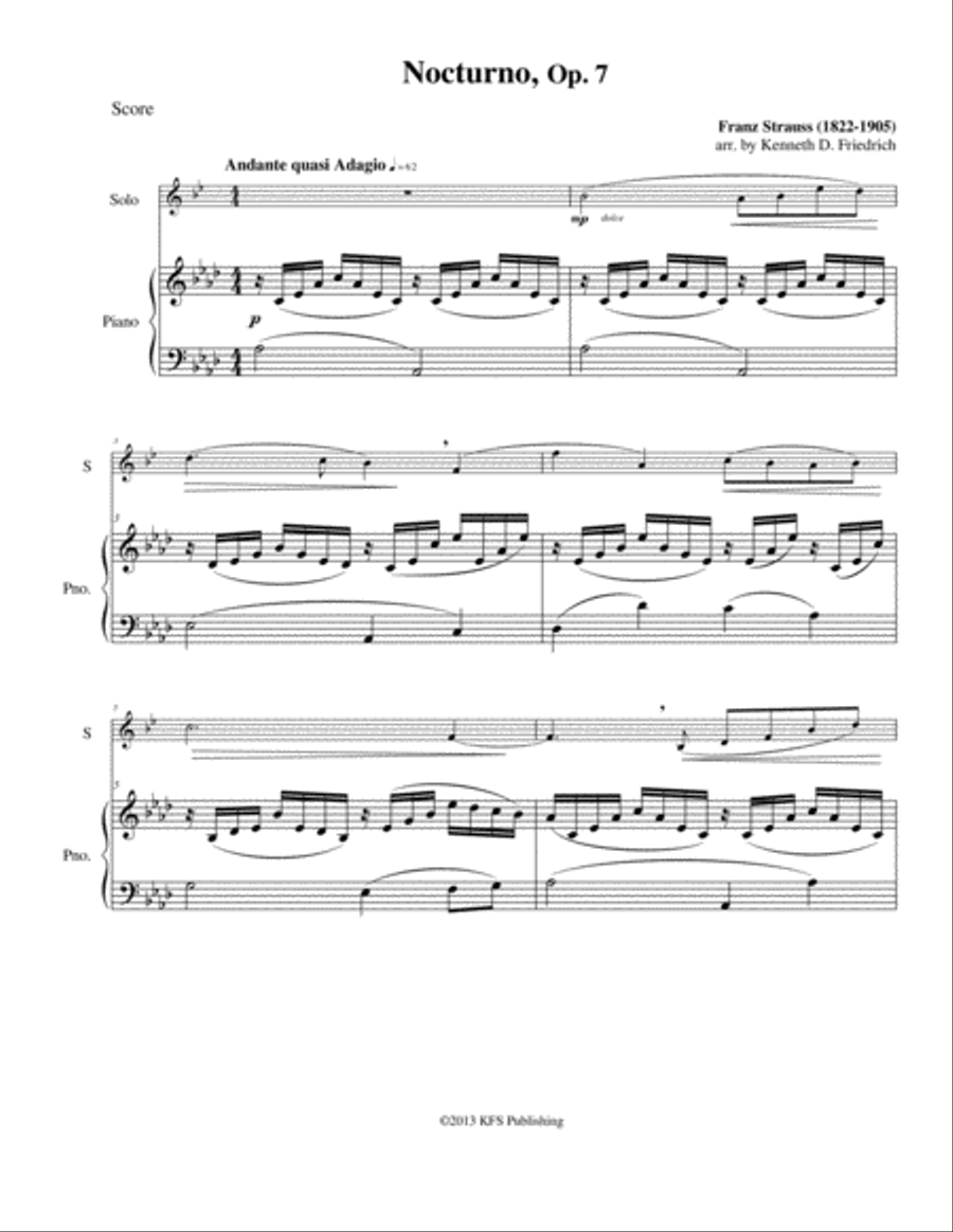Nocturno, Op. 7 Bass Clarinet scores gallery preview page 1