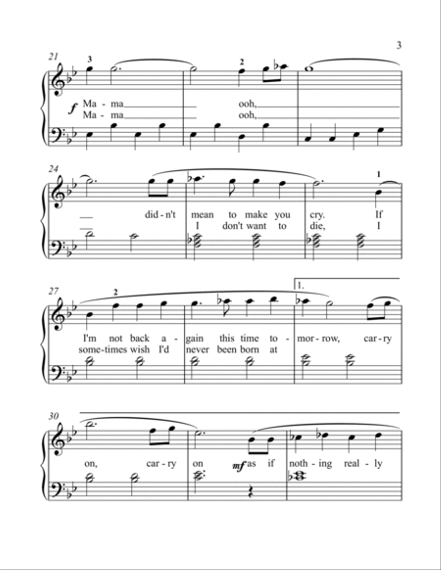 Bohemian Rhapsody Easy Piano scores gallery preview page 3