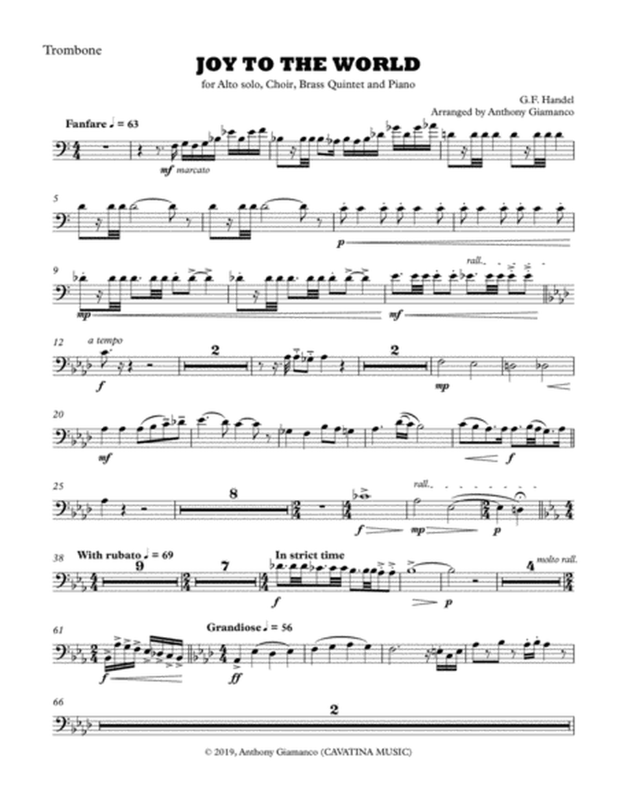 Joy to the World (alto solo, choir, piano, brass quintet) - TROMBONE PART