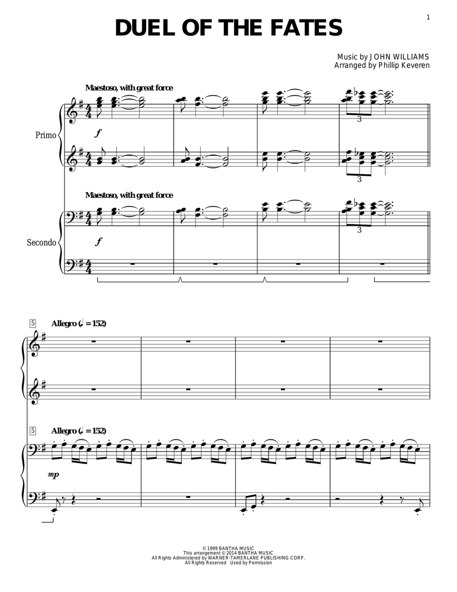 Duel Of The Fates (from Star Wars: The Phantom Menace) (arr. Phillip Keveren) Piano Duet scores gallery preview page 1