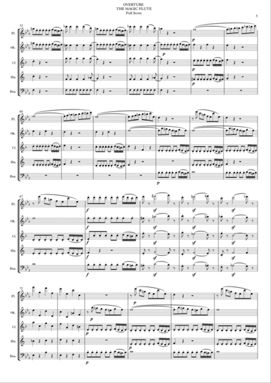 OVERTURE THE MAGIC FLUTE (DIE ZAUBERFLÖTE) W. A. MOZART Woodwind Quintet scores gallery preview page 5