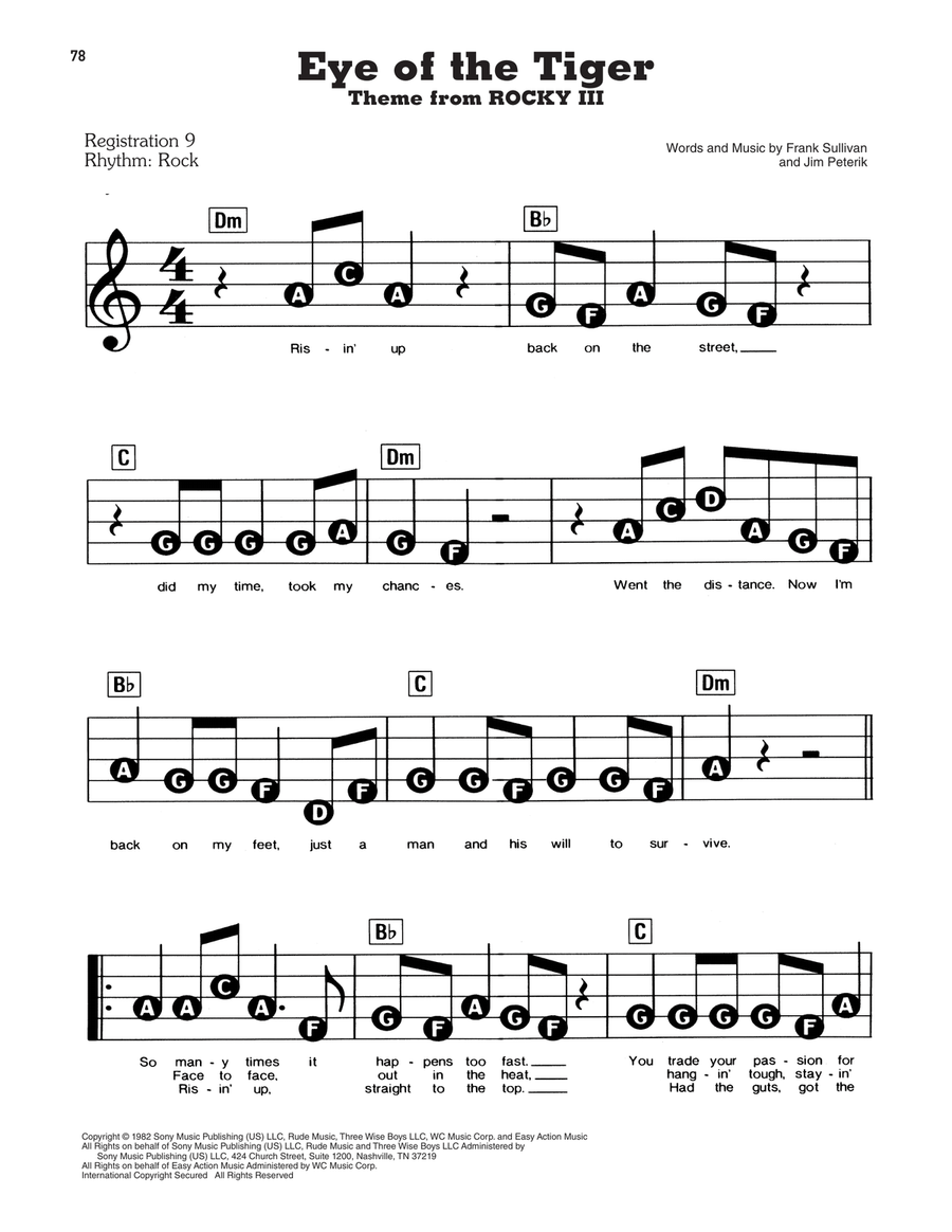 Eye Of The Tiger Electronic Keyboard scores gallery preview page 1