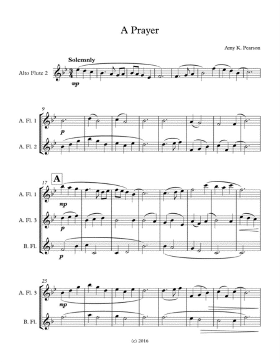 A Prayer - Quartet for Low Flutes Flute Quartet scores gallery preview page 1