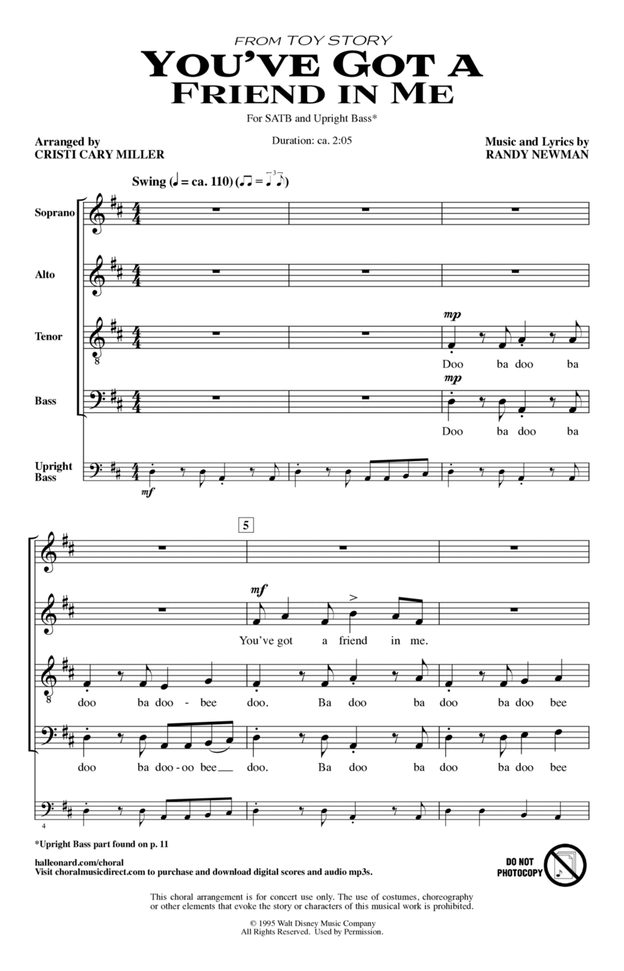 You've Got A Friend In Me (from Toy Story) (arr. Cristi Cary Miller) 4-Part scores gallery preview page 1