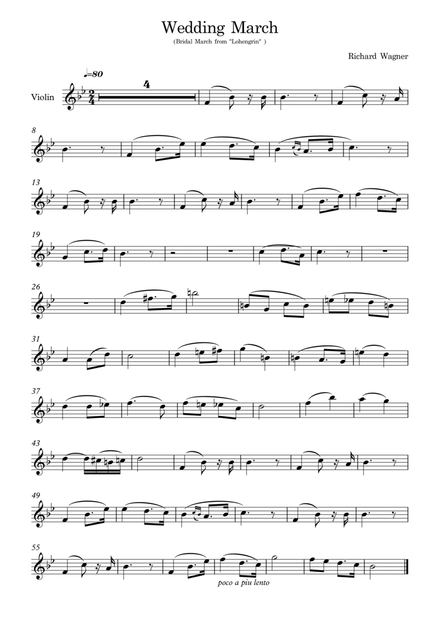 Wedding March - Bridal March from Lohengrin (Opera Richard Wagner) for violin. Violin Solo scores gallery preview page 1