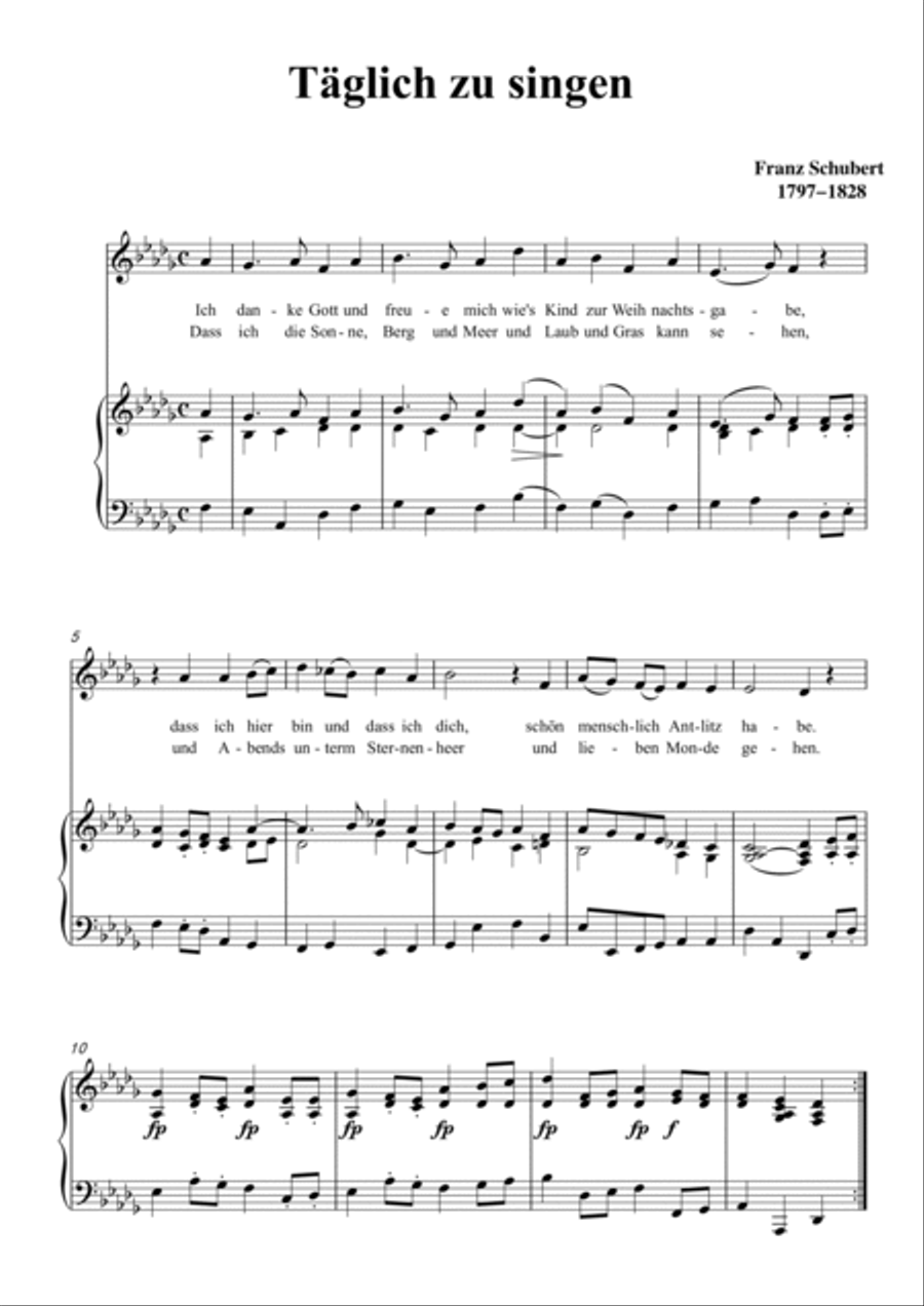 Schubert-Täglich zu singen in bD for Vocal and Piano Voice scores gallery preview page 2