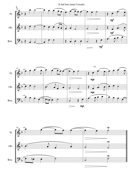 Il fait bon aimer l'oiselet for wind trio (flute, oboe, bassoon) image number null
