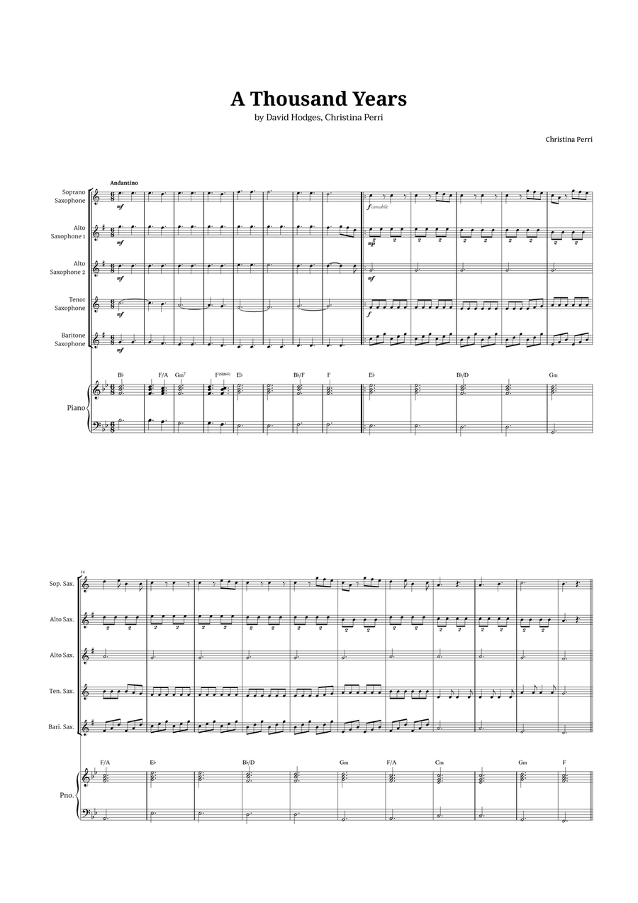 A Thousand Years Saxophone Quintet scores gallery preview page 1