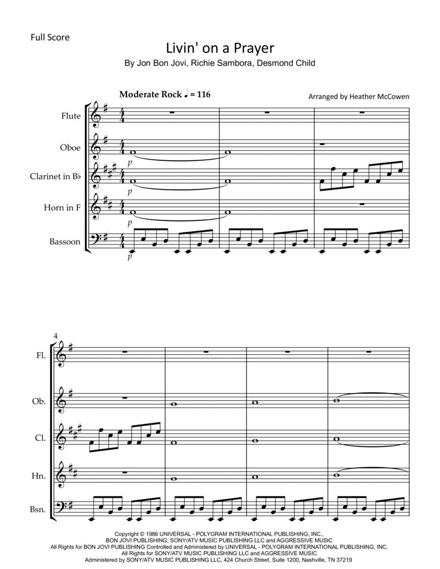 Livin' On A Prayer Woodwind Quintet scores gallery preview page 1