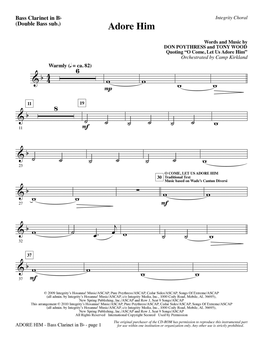 Adore Him - Bass Clar. (Double Bass sub.) Choir scores gallery preview page 1
