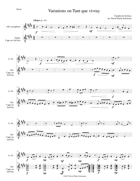 Variations on Tant que vivray for alto saxophone and guitar image number null