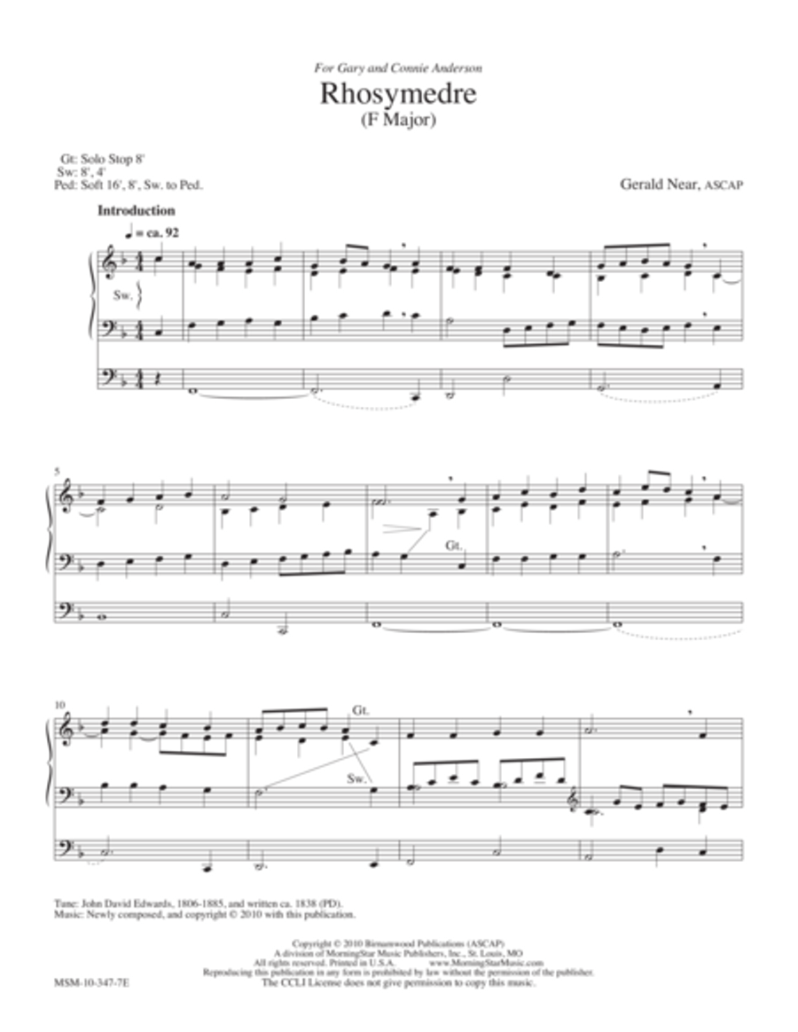 Rhosymedre Rhosymedre Organ scores gallery preview page 1